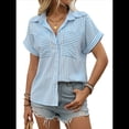 thumbnail image 1 of Blusas con Botones para Mujer, Camisas A Rayas, Blusas Elegantes e Informales con Cuello, Camisetas de Verano. Azul S, 1 of 10