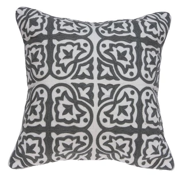 Parkland Collection PILA11013P Heera Gris & Blanc Carré Traditionnel Housse de Coussin avec Insert en Poly - 20 x 20 x 7 Po.