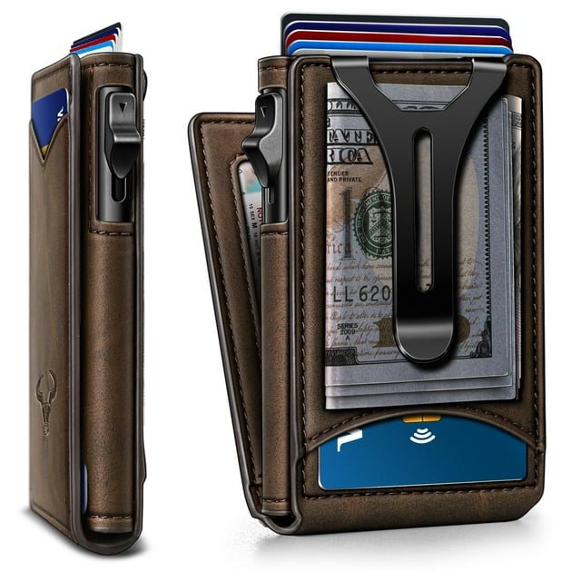Billetera BULLIANT para hombre con clip para billetes, delgada, 9 tarjetas, piel