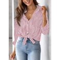 thumbnail image 2 of Camisa AISEW de manga larga con botones a rayas para mujer, color rojo, 2 of 6