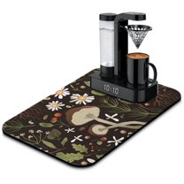 Experience Superior Absorption with Our Mushroom & Snails Coffee Drying Mat 19.5x12in, Diatom Mud Kitchen Pads for Counters