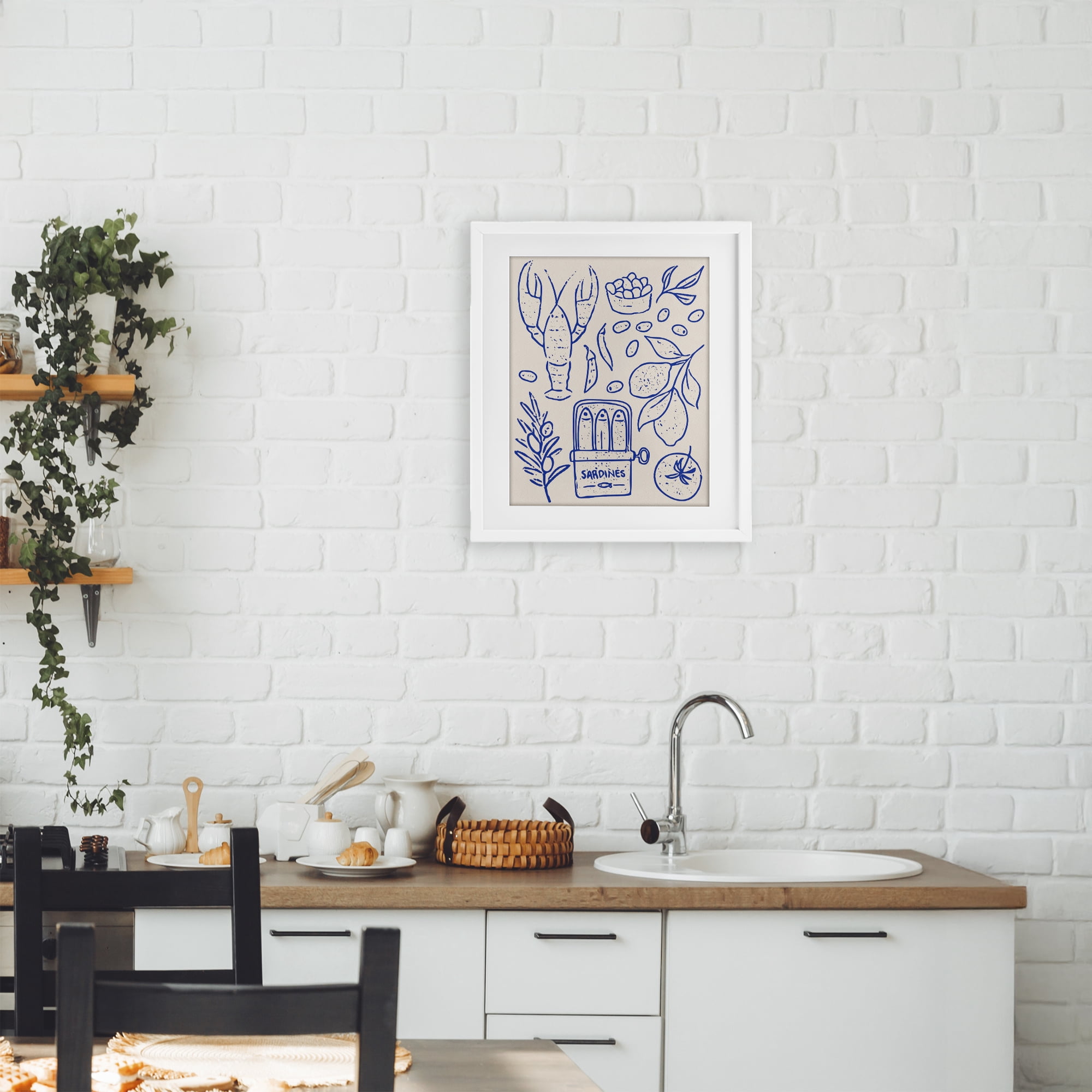 Stupell Industries Seafood & Herbs Simplicity White Framed Print Under Glass, design by Camila Juncos
