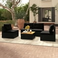 thumbnail image 2 of Gymax 5 Piece Outdoor Furniture Set w/ Seat & Back Cushions Acacia Wood Tabletop Black, 2 of 9