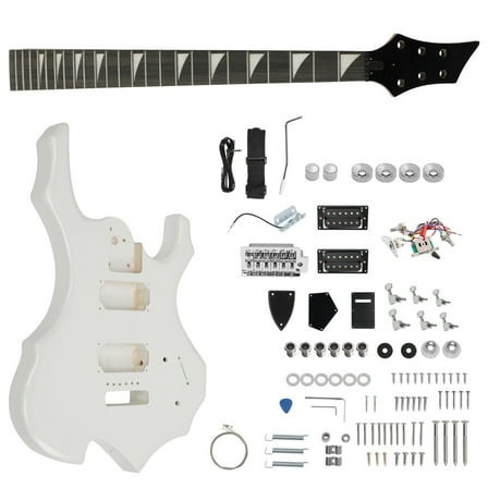 DIY 6 String Flame Shaped Style HSH Electric Guitar Kits with Mahogany Body, Maple Neck and Accessories White