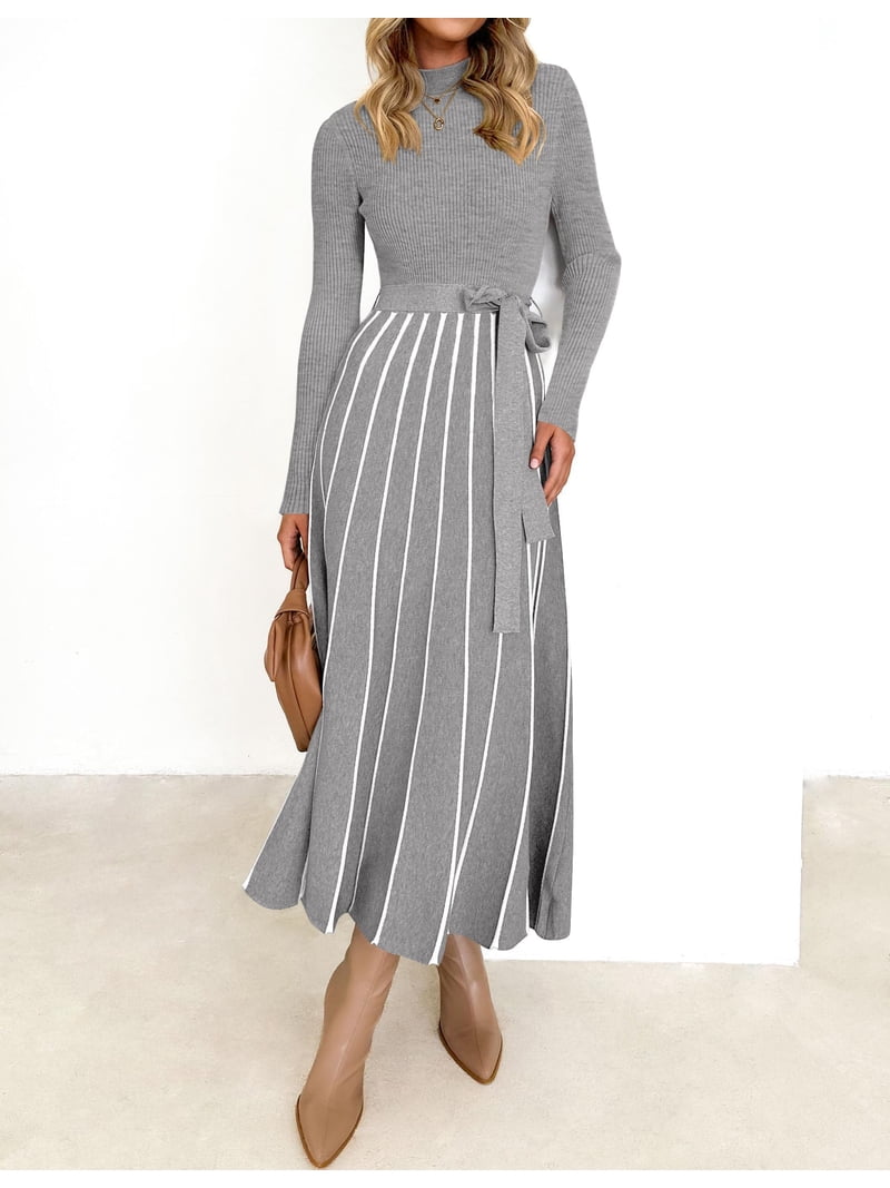 Yogafox Womens Fall Turtleneck Tie Waist Long Sleeve Ribbed Knit Midi Dress Grey S, Women's, Size: Small, Gray Yogafox Womens Fall Turtleneck Tie Waist Long Sleeve Ribbed Knit Midi Dress Grey S, Women's, Size: Small, Gray