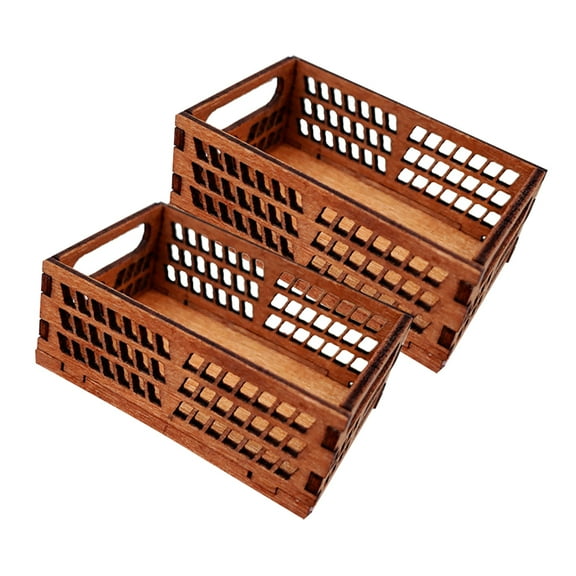 2 Pcs Doll House Storage Box Mini Hamper Decor Basket Scene Wood