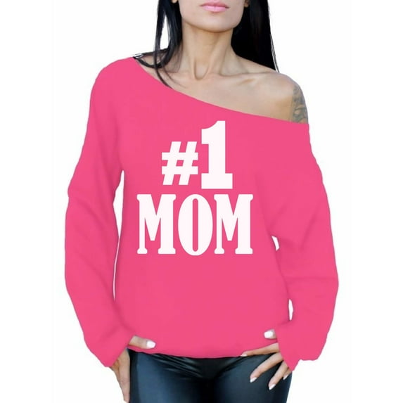 Awkward Styles Women's #1 Mom Graphic Off Shoulder Tops Oversized Sweatshirt for Best Mom In The World