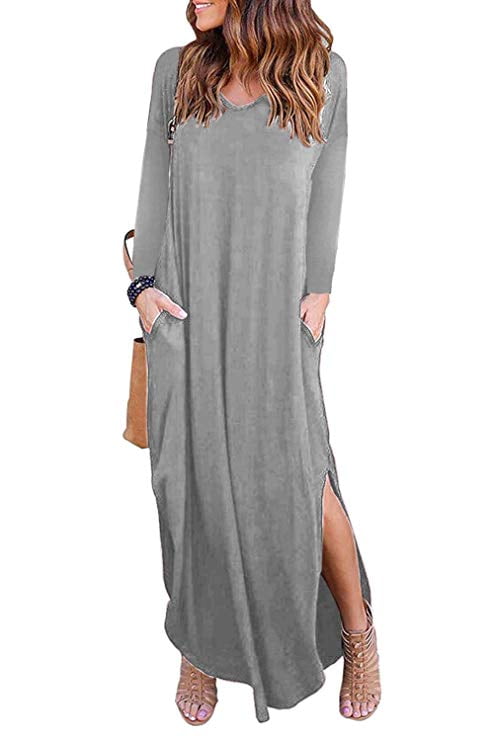 Women's Casual Loose Pocket Long Dress 