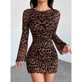 thumbnail image 4 of Women's Leopard Print Long Sleeve Bodycon Mini Dress, Slimming Fitted Short Dress for Elegant Occasions, 4 of 5
