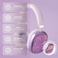 thumbnail image 3 of PWRD Purple Liquid Glitter Wireless Bluetooth Headphones, Over Ear with Microphone, 3 of 11