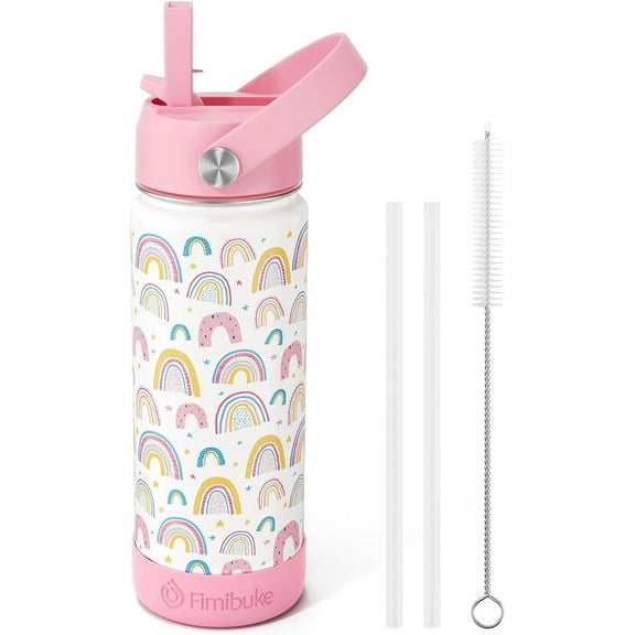 Kids Insulated Water Bottle, 18oz BPA FREE 18/8 Stainless Steel Kids Cup with Straw Travel Tumbler Double Wall Vacuum Leak Proof Toddler Water Bottle for School Boys Girls(1 Pack, Rainbow)