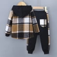 thumbnail image 4 of Xyant Toddler Boy Clothes Plaid Hoodie Button Top & Sweatpants Set 2Pcs Little Boys Fall Winter Outfits, Size 2-7 Years, 4 of 7