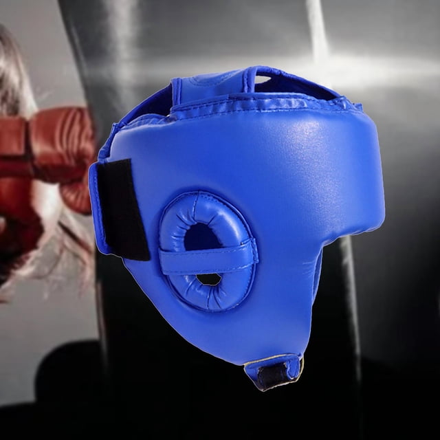 Casco de Boxeo Cola Protección Completa Transpirable Azul