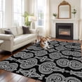 thumbnail image 2 of Non-Slip Rug Pad Rugs Abstract Paisley Flower Texture Rectangle Area Rugs 5x7Ft Soft Carpet Pads for Living Room Kids Room, Ethnic White Floral on Black, 2 of 9