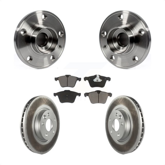 Transit Auto Front Hub Bearing Assembly Coated Disc Brake Rotors and Ceramic Pads Kit for Car 2008 Volvo V70 with 300mm Diameter Rotor KBB-121373