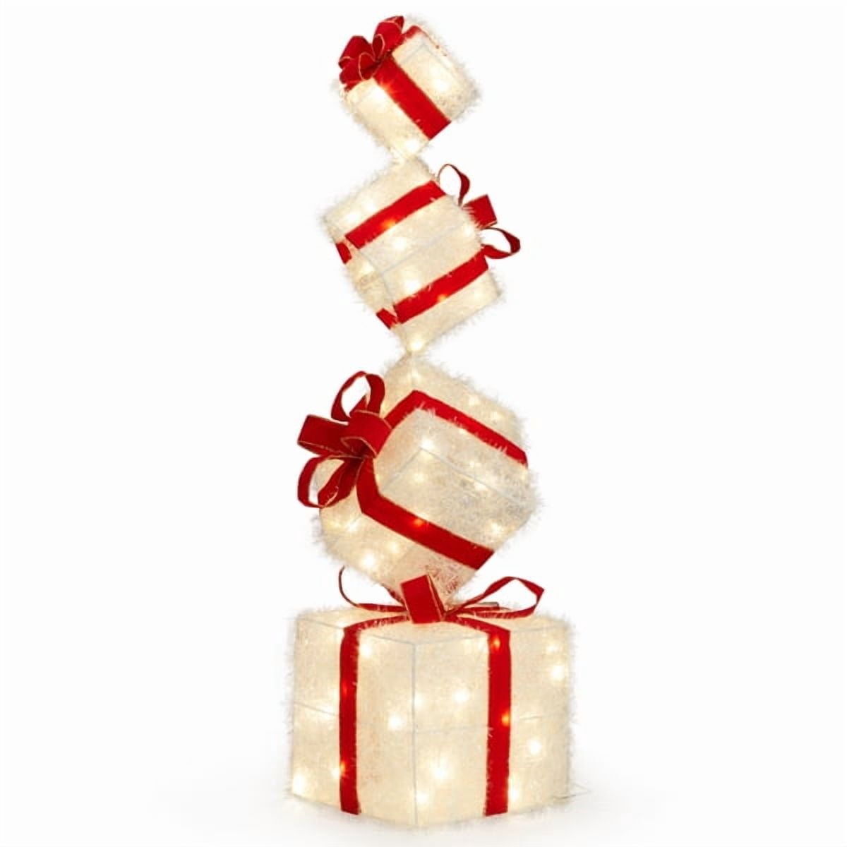 Lighted Christmas Gift Box Tower - 80 Warm White LEDs, Weather-Resistant Metal Frame, Indoor/Outdoor Holiday Decor for Tree, Porch, Yard