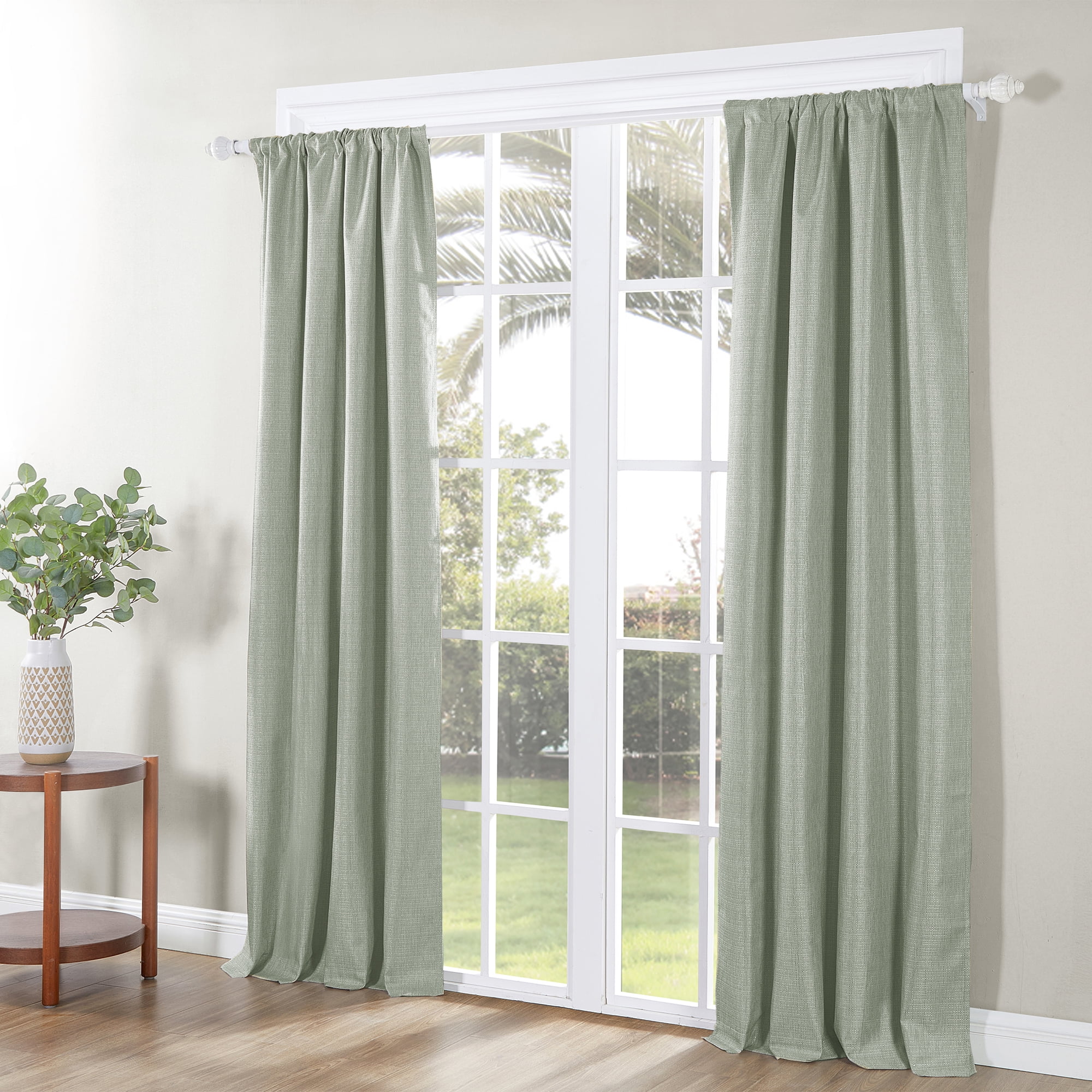 Ecologee Wakefield Textured 100% Blackout Rod Pocket Indoor Curtain Panel Pair, Sage, 37" W x 84" L