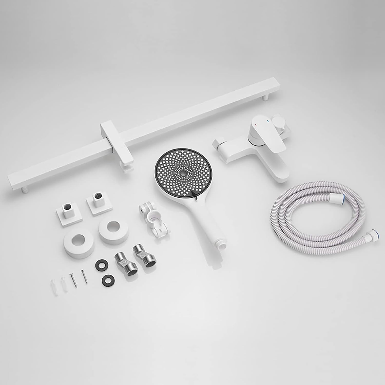 White Tub Faucet Single Handle 2 Holes Bathtub Faucet Wall Mount Tub Filler Faucet Brass Tub Mixer Tap with 3 Spray Handheld Shower, Shower Slide Bar