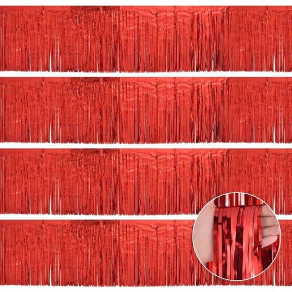 Red Birthday Decorations Tinsel Garland Parade Float Decorations for Trailer 4Pack 10FT Decorations Carnival Ceiling Fringe Banner Backdrop for Streamers Party Decorations