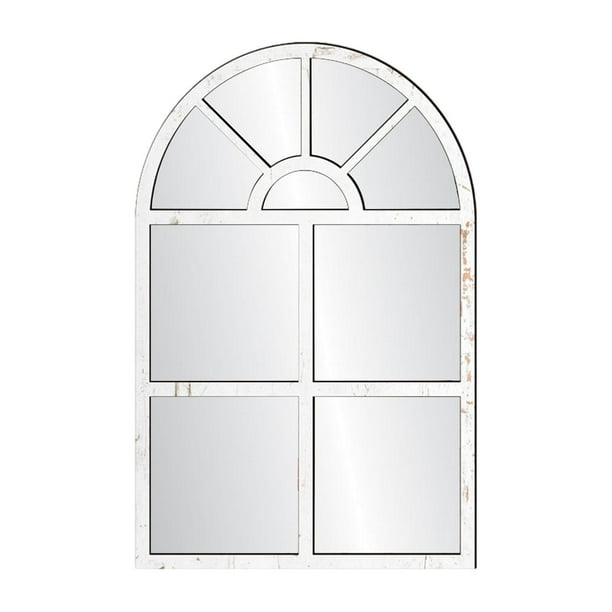Espejo de ventana arqueado, decorativo, práctico espejo de entrada rústico, decoración de pared para baño, sala de estar y dormitorio. Blanco