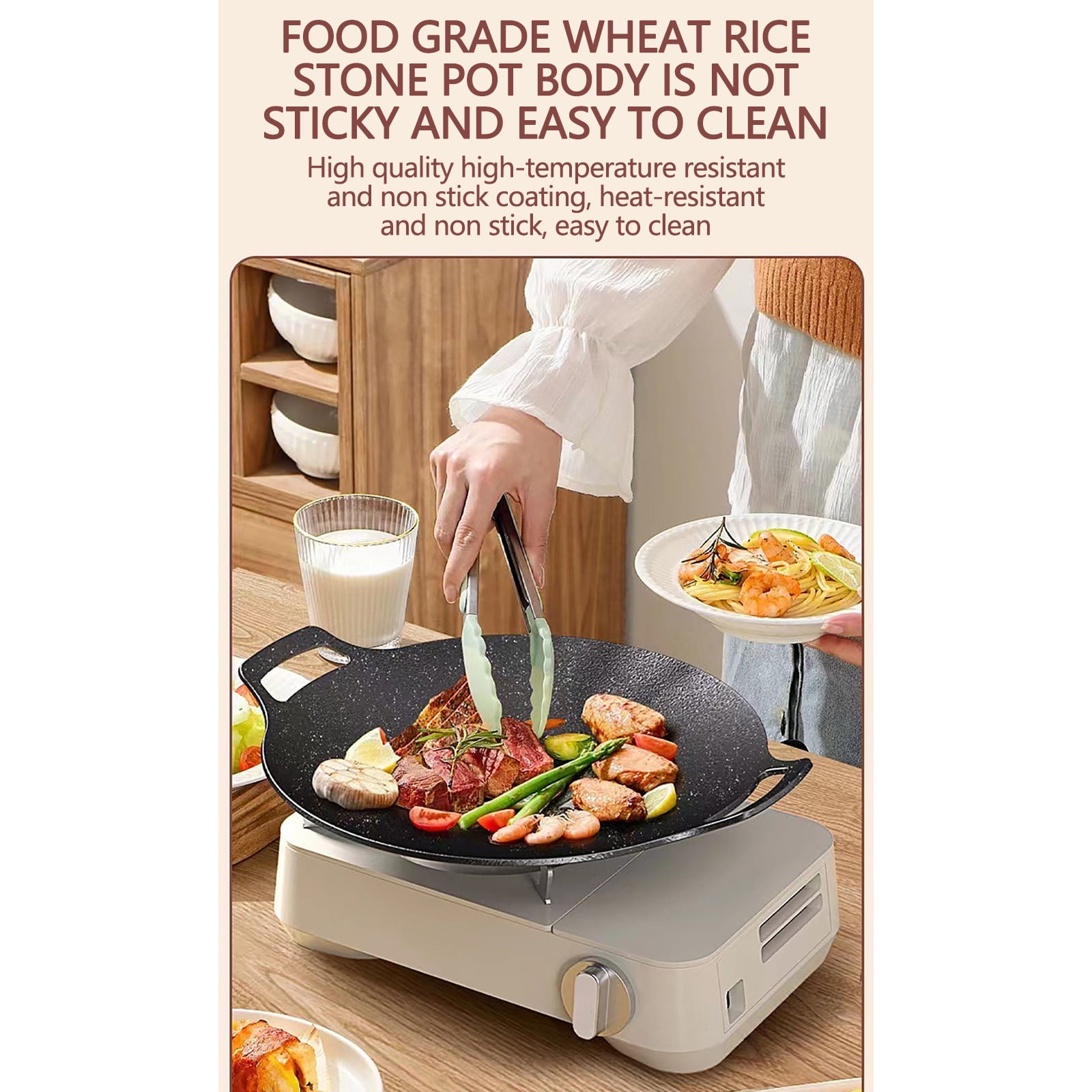 Vikakiooze Heavy Duty Bbq Accessories, Circular Iron Plate Roast Shrimp Smooth Non Stick Roast Plate Iron Plate Roast Outdoor Picnic Portable Barbecue Plate Cassette Stove Universal