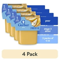 (4 pack) Gerber Stage 2 Baby Food, Pear Puree Tub, Baby Puree, 2PK 8 oz