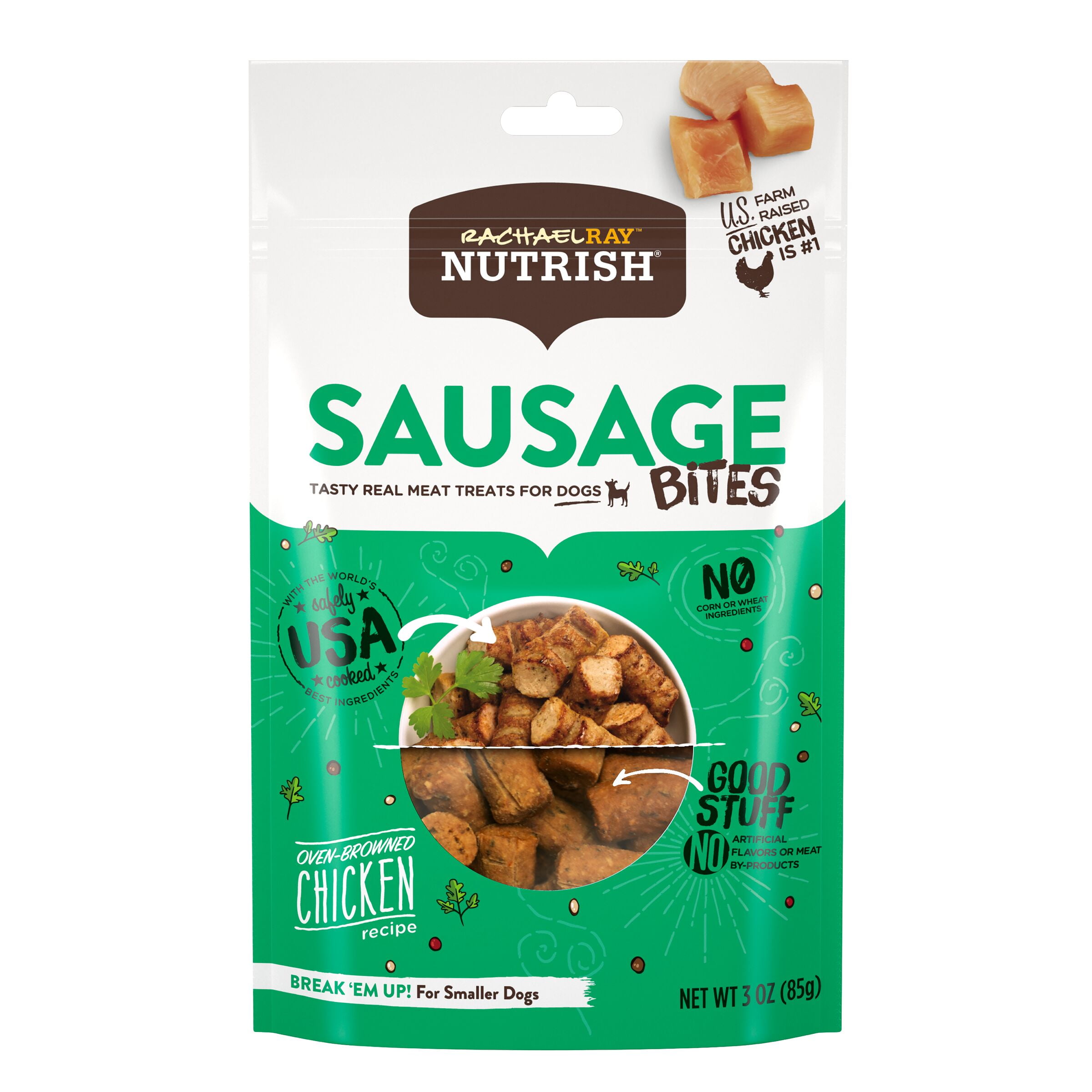 Rachael Ray Nutrish Sausage Bites Dog Treats, OvenBrowned Chicken Recipe, 3 oz