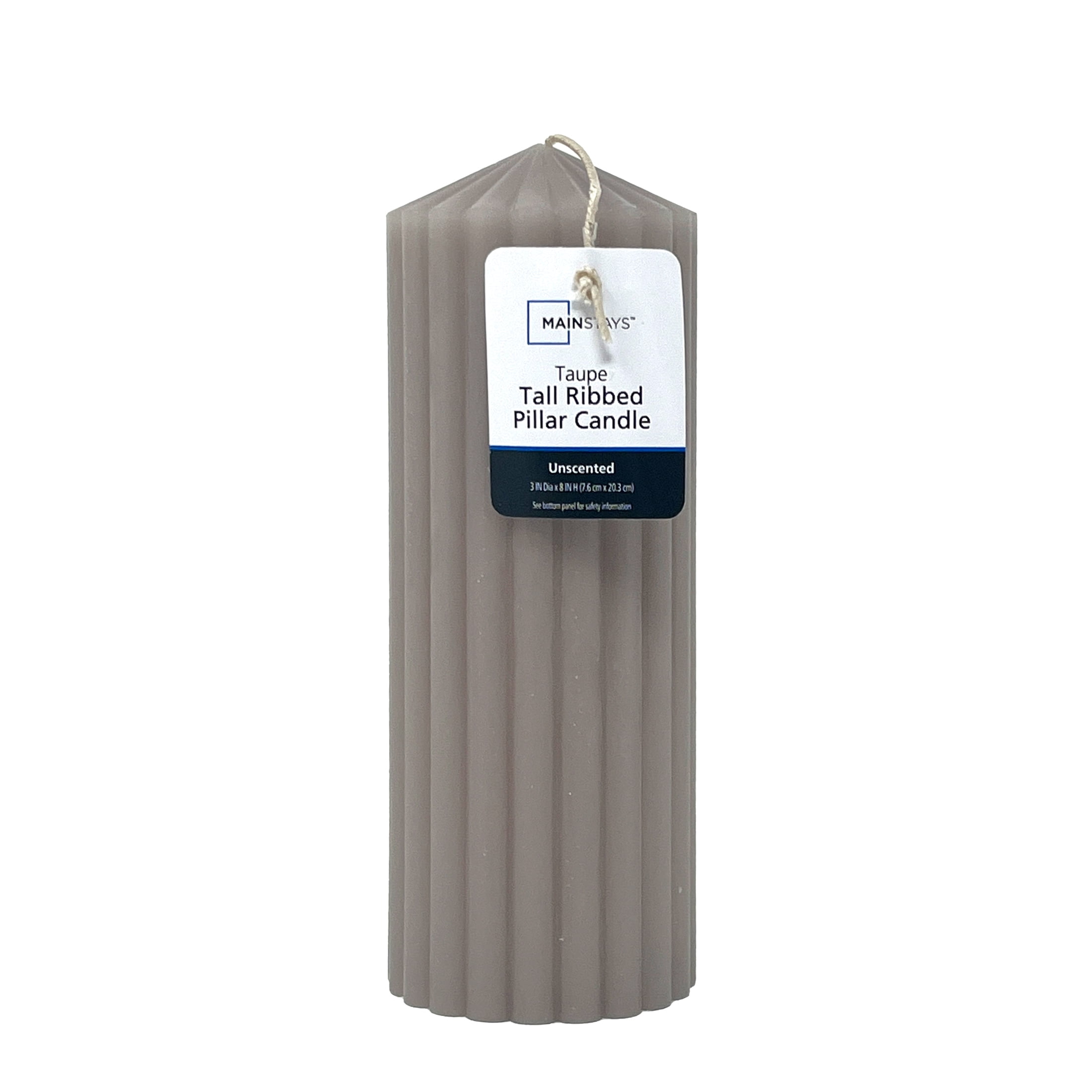 Mainstays Single Wick 3" x 8" Ribbed Pillar Candle, Unscented, Taupe