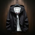 thumbnail image 2 of IYTR Mens Jackets Long Sleeve Jacket Loose Winter Hooded Sports Jackets with Pocket Zipper Hooded Neck Solid Color Black XXXL, 2 of 6
