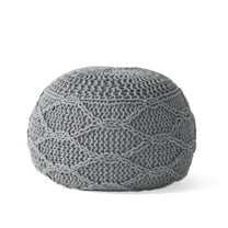 GDF Studio Woodbine Modern Knitted Cotton Round Pouf, Gray