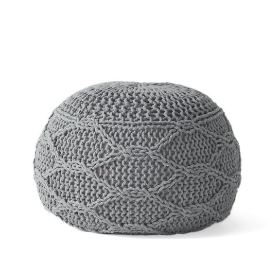GDF Studio Woodbine Modern Knitted Cotton Round Pouf, Gray