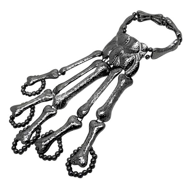 Pulsera De Mano De Esqueleto De Halloween Con Anillo, Pulsera De Metal Punk, Anillo De Dedos De Esqueleto Para Mujeres Y Hombres, Regalos Guardurnaity AP006169-01