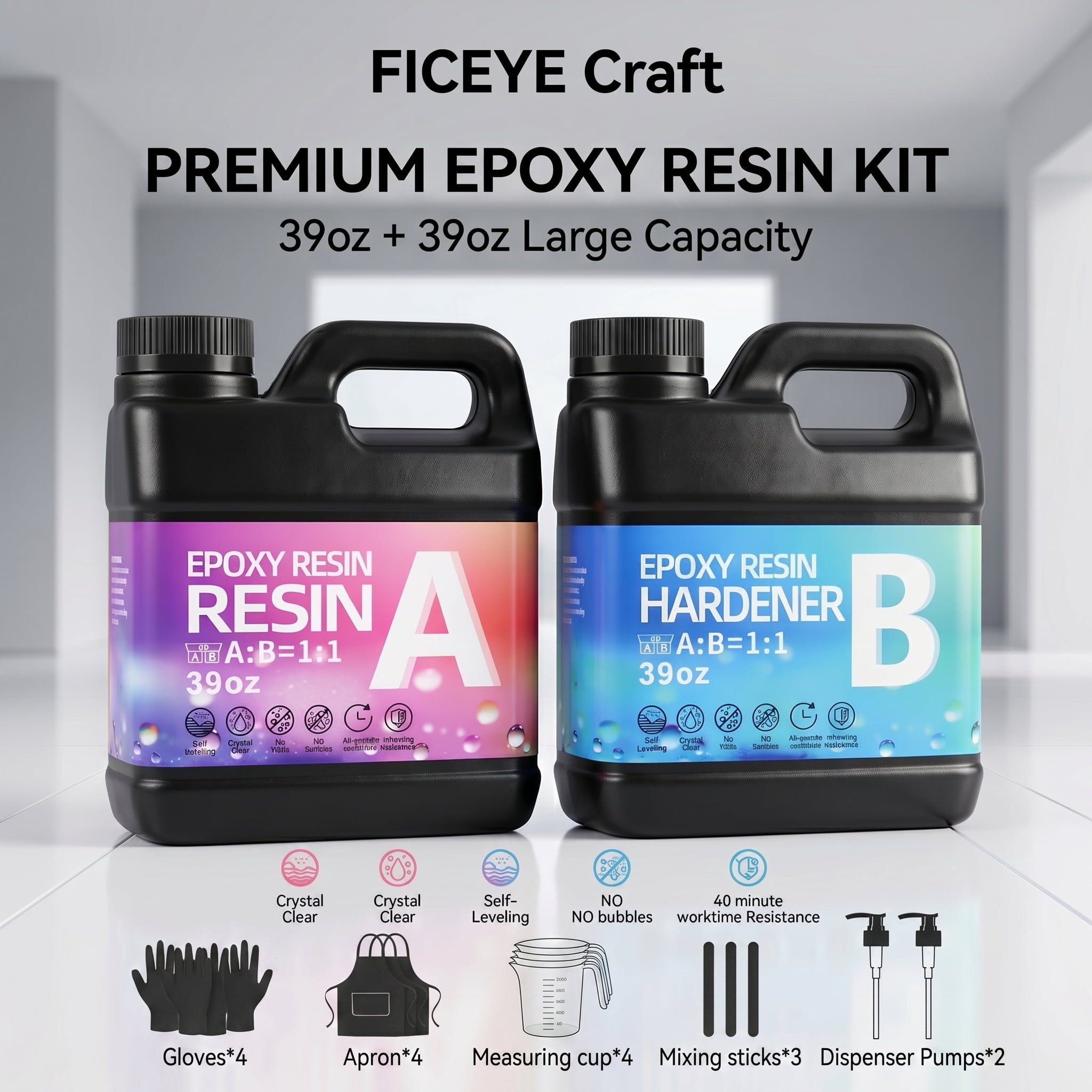 78oz Fast-Curing Epoxy Resin Kit, Crystal Clear, Bubble-Free, Non-Yellowing, Ideal For Resin Mold Making, 2-Part Epoxy Resin AB Glue, Perfect For Coating, Casting, River Tables, And DIY Crafts.Ideal