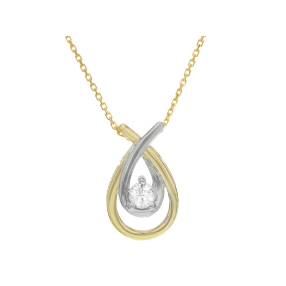 Two Tone Pear Shaped Gold Diamond Pendant Necklace Yellow and White Gold 0.15Ctw