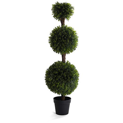 Bornbridge Artificial Cypress Topiary Ball Tree - 4' Cypress Ball Tree - Indoor/Outdoor Topiary Trees - Artificial Outdoor Plants - Lifelike Cypress Plant (1 Pack)