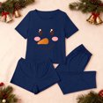 thumbnail image 4 of EchfiProm Christmas Pajamas for Women 3 Piece Set Loungewear Festive Cozy Navy Short Sleeve Long Pants Adults Pjs Set Cute, 4 of 8