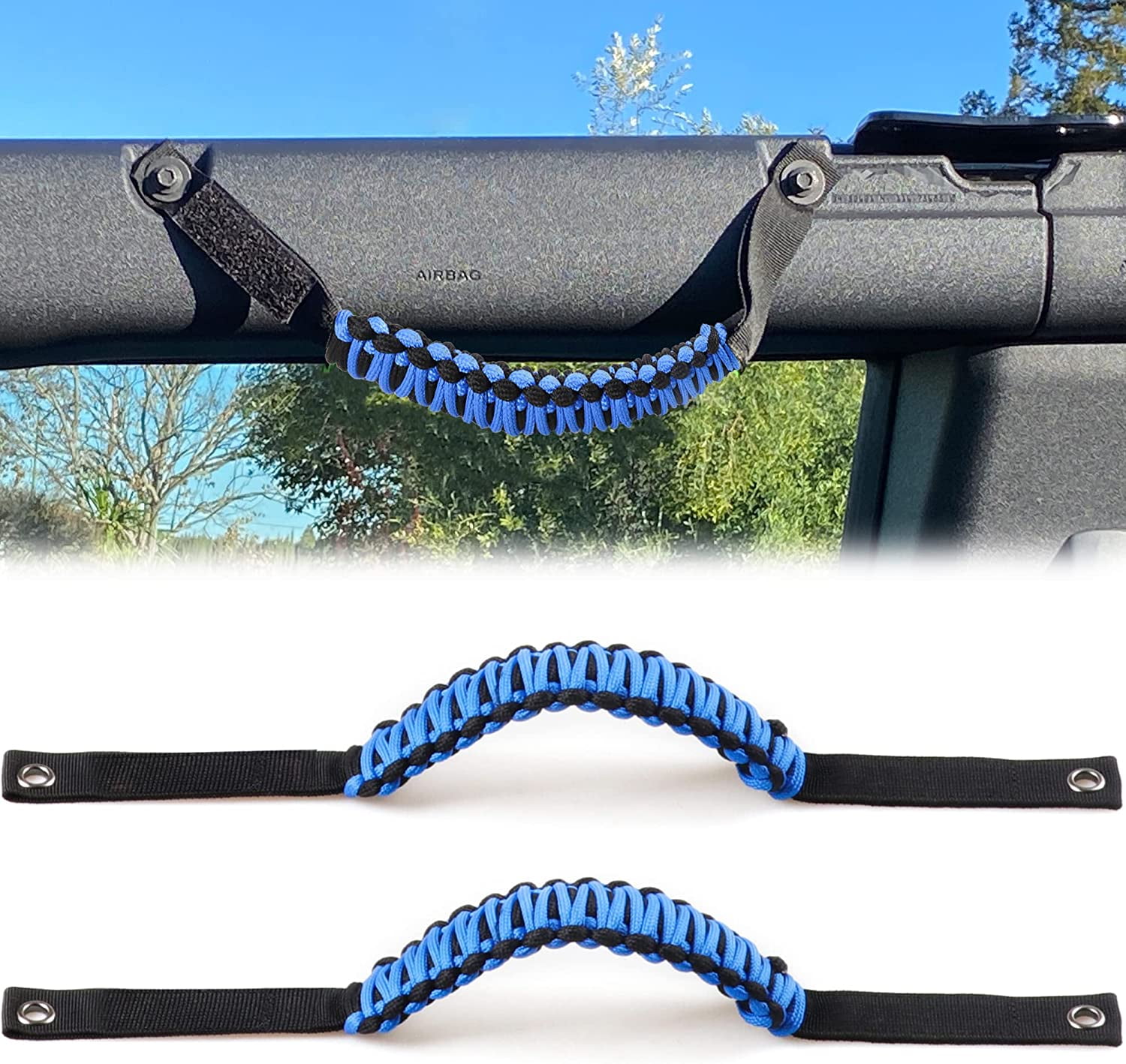 Black Roll Bar Grab Handles Pack of 2 Paracord Grips for 2021 2022 Ford Bronco Accessories 