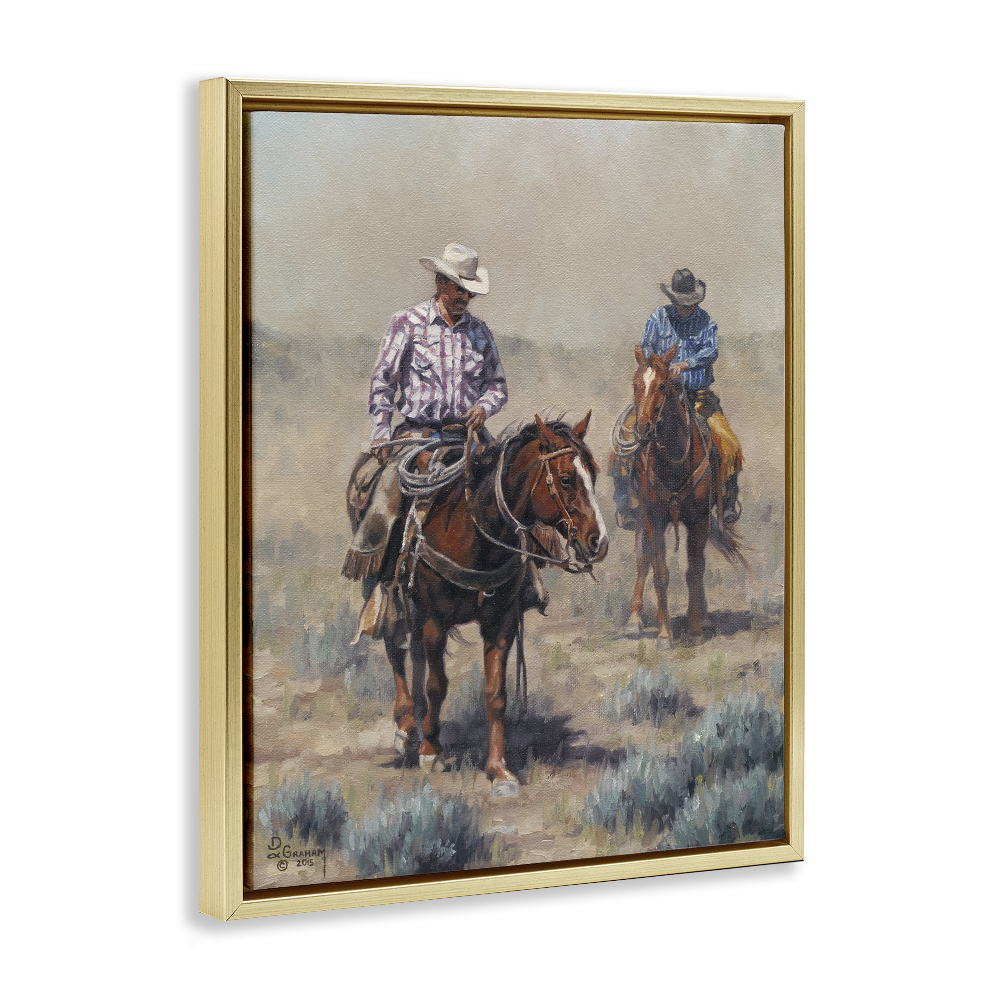 Stupell Industries Dust Bowl Cowboys Animals & Insects Painting Gold Floater Framed Canvas Art Print Wall Art, 25 x 31