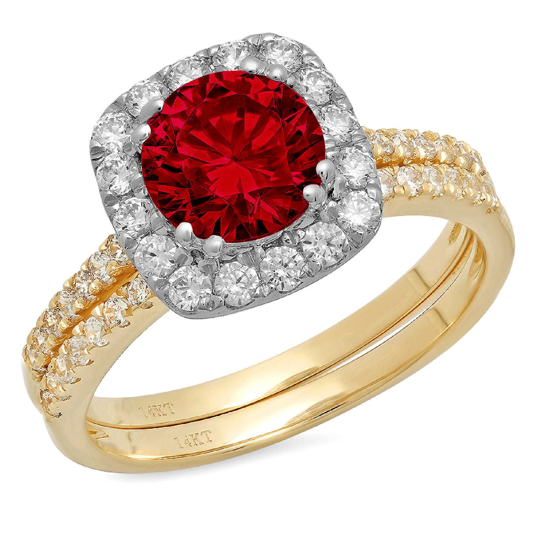 1.32 Ct Garnet & Sim Diamond Engagement Wedding Promise Ring 14K White Gold 