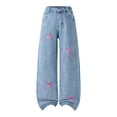 thumbnail image 2 of XXWXYD Tween Girls Wide Leg Baggy Flora𝗅 Embroidery Jeans Elastic Waist Boy𝖿riend 𝖸𝟤𝖪 Streetwear Denim Pants Casual Loose Fit Trousers 8-14 Years, 2 of 9