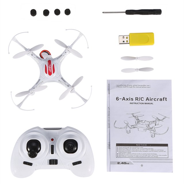 Minidron cuadricóptero blanco con modo sin cabeza y retorno con una sola tecla