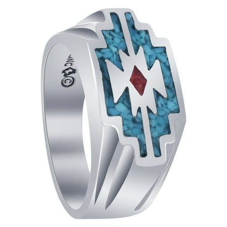 - Gem Avenue Men's 925 Sterling Silver Turquoise Coral Gemstone Ring Southwestern Style