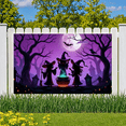 thumbnail image 2 of Spooky Witch Theme Halloween Banner Cauldron Scene Night Sky Bats Moon for Halloween Party Decoration Outdoor Indoor, 2 of 9