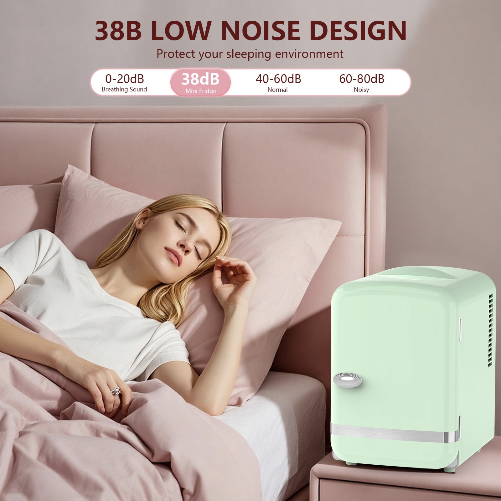 KNDKO Mini Fridge, 4L/6 Cans Cooler and Warmer Compact Refrigerator Skincare, Makeup & Drink, Portable Desk Fridge for Car, Office, Dorm, Green
