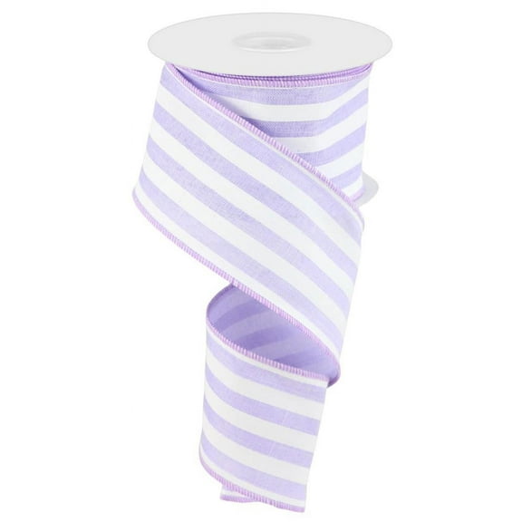 2.5"x10yd Vertical Stripe Wired Edge Ribbon, Lavender and White