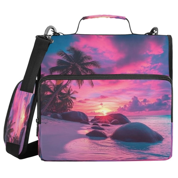 Water-Resistant 3-Ring Binder Organizer with Multiple Pockets Zipper Binder Bag for School, Office Beautiful Sunset Beach