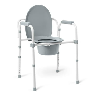 Medline 3-in-1 Steel Bedside Commode, Elongated Seat, Gray