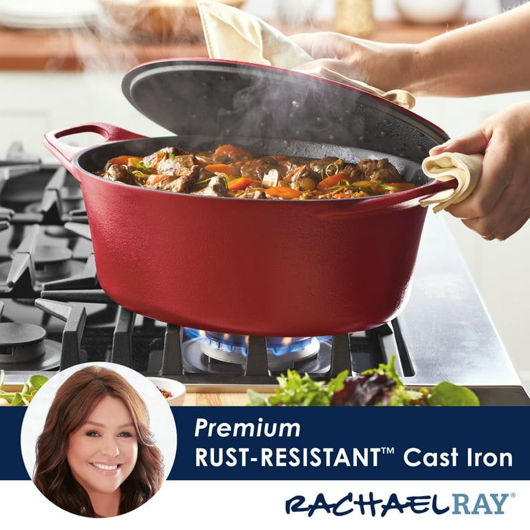 Rachael Ray Enameled Cast Iron Dutch Oven/Casserole Pot with Lid, 5 Quart,  Red