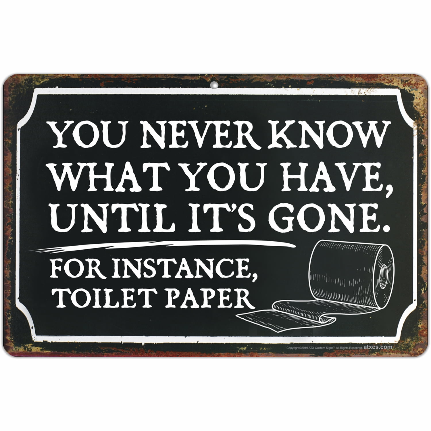 Humorous Black and White Aluminum Bathroom Sign, 8 x 12