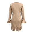 thumbnail image 7 of Lmueinov Plus Size Women's Mini Dress Suede Ruffle Long Sleeve Dress with Fringe Hem V-Neck Button Down Casual Outfit for Women, 7 of 7
